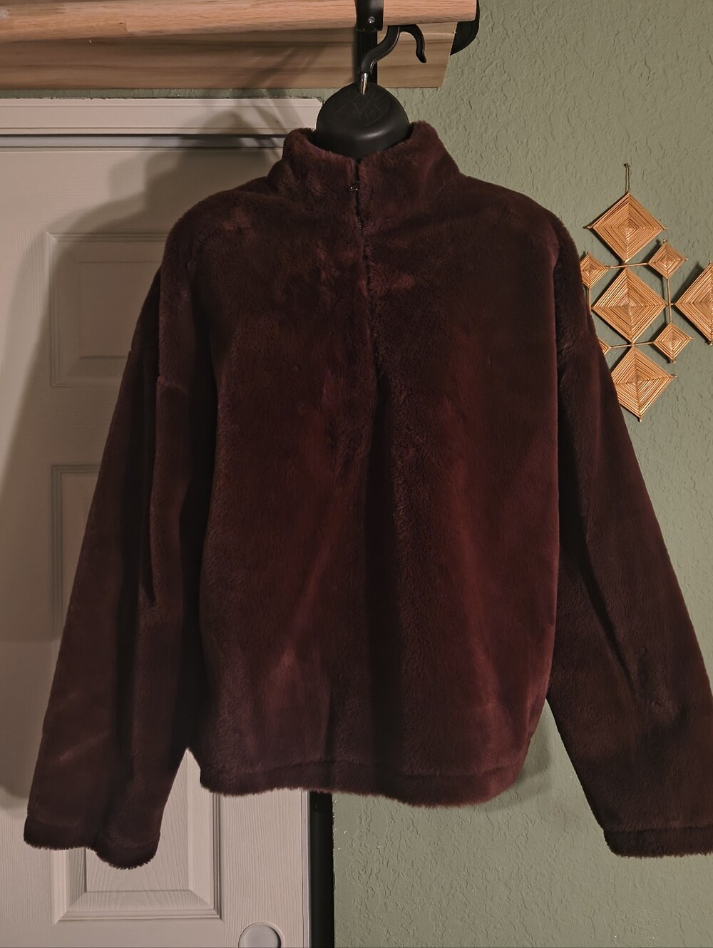 A New Day Burgundy Wine Faux Fur Quarter Zip Pullover Jacket Size L